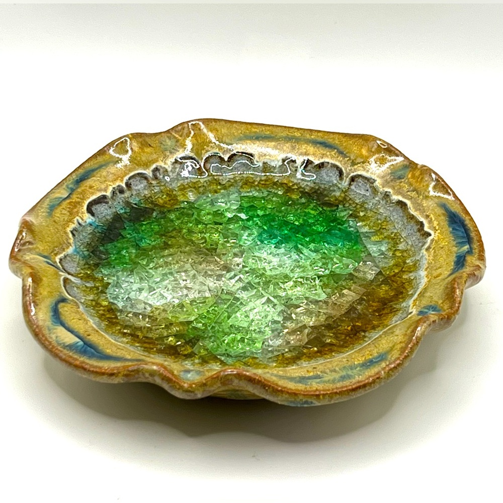 Down to Earth Co Recycled Fused Glass Ceramic Pottery Pillar Candle Holder USA
